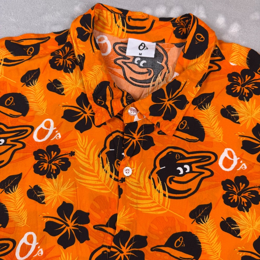 Baltimore Orioles MLB Hawaiian Shirt Button Up Men Medium Orange Tropical Floral
